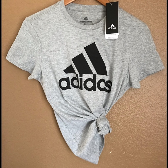 adidas Tops - Adidas grey t shirt with black logo, size S/P